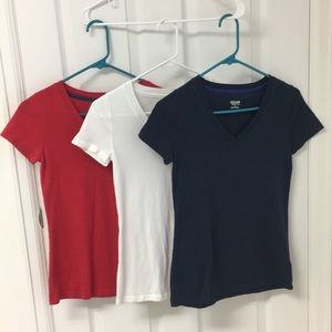 3 for $6 Size S Mossimo V Neck Tees red/white/blue